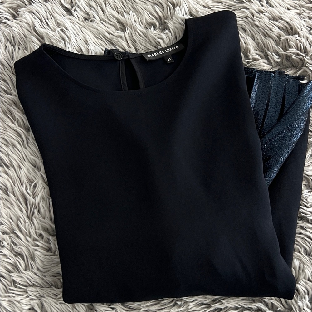 Markus Lupfer Black Blouse with Pleated Accents M